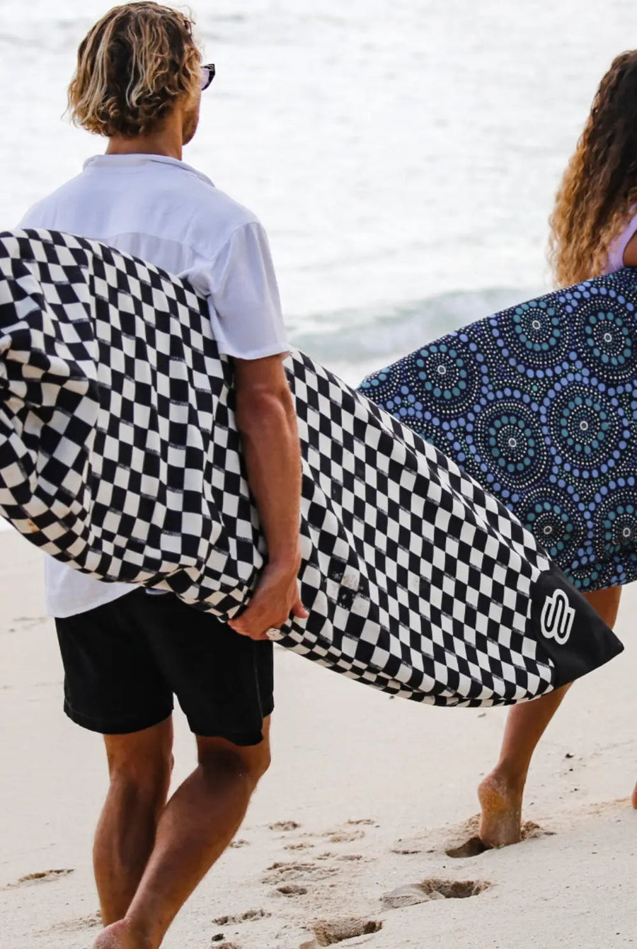 Checks longboard cover, cut and sewn in Ocean Grove, Victoria
