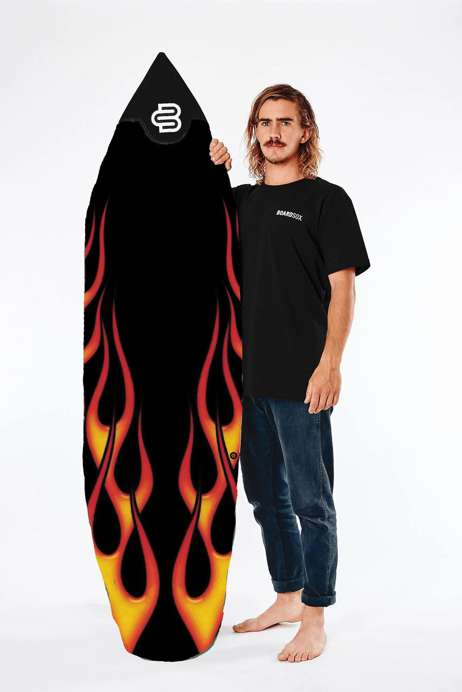 Flames shortboard cover in 14oz recycled canvas by Boardsox