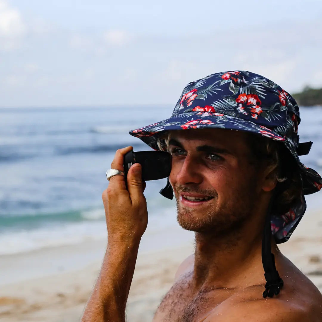 Hawaiian Boardsox surf hat in a tropical Hawaiian print